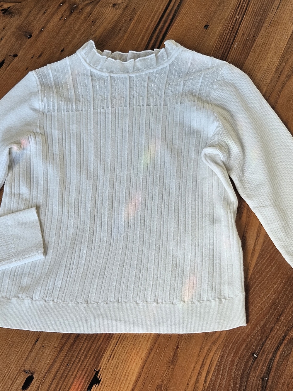 GOELIA White Lyocell Wool Blend Ruffle Mock Neck Ribbed Knit Top Sweater S